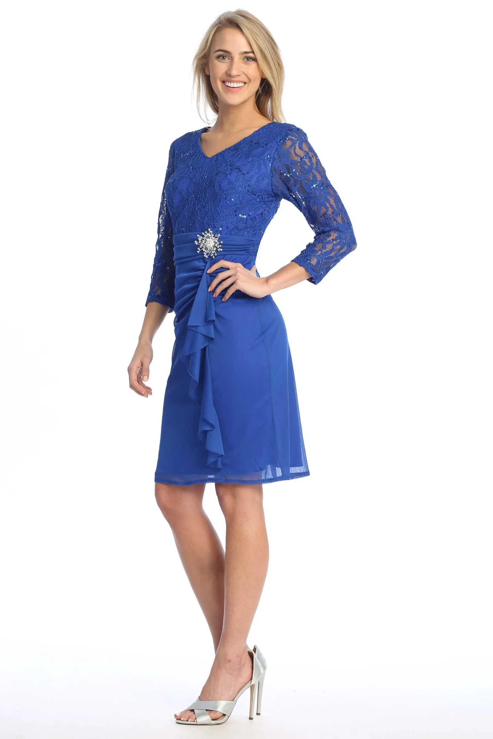 Celavie 6549-S Dress Short Long Sleeve Cocktail Dress