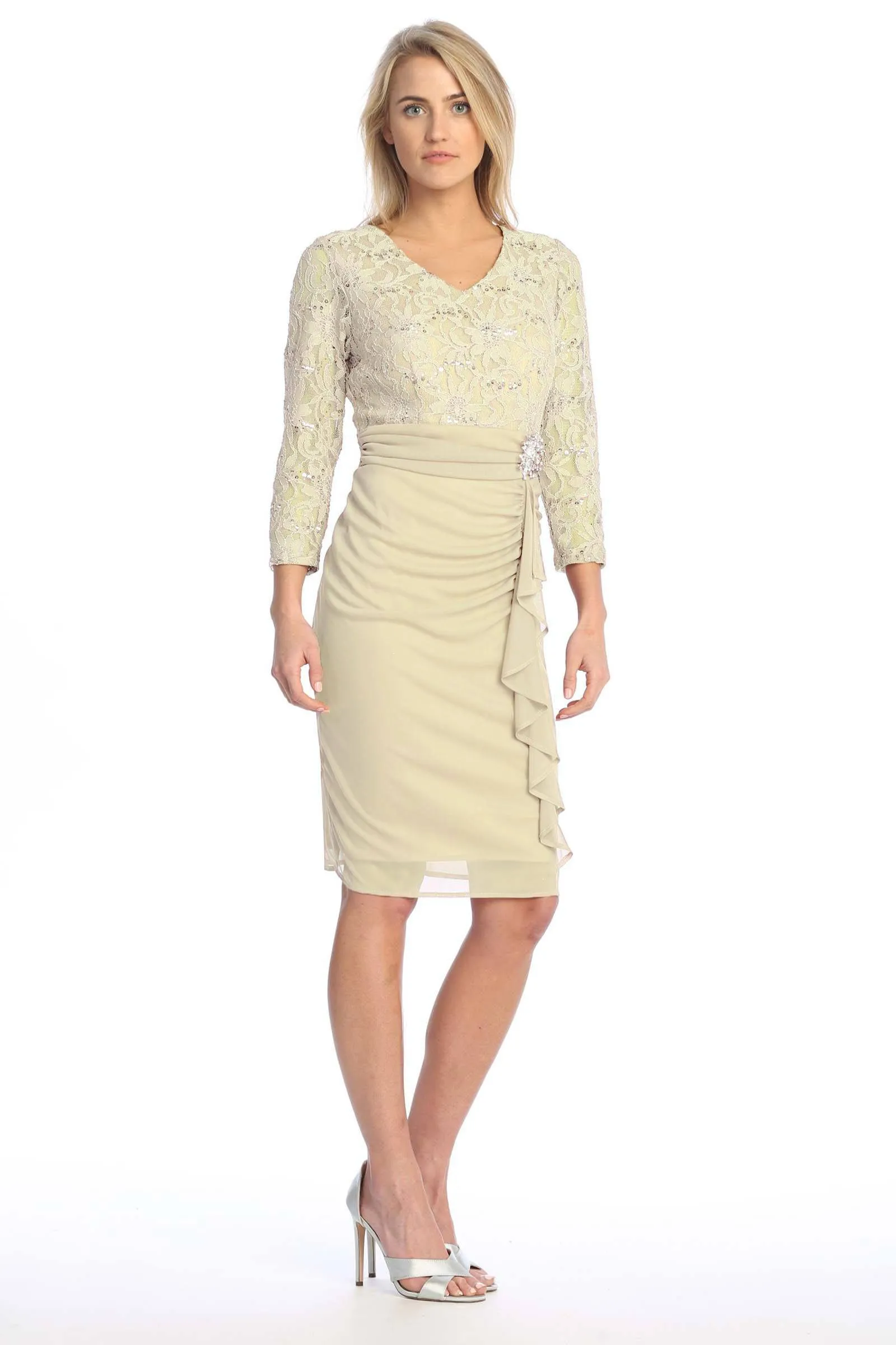 Celavie 6549-S Dress Short Long Sleeve Cocktail Dress