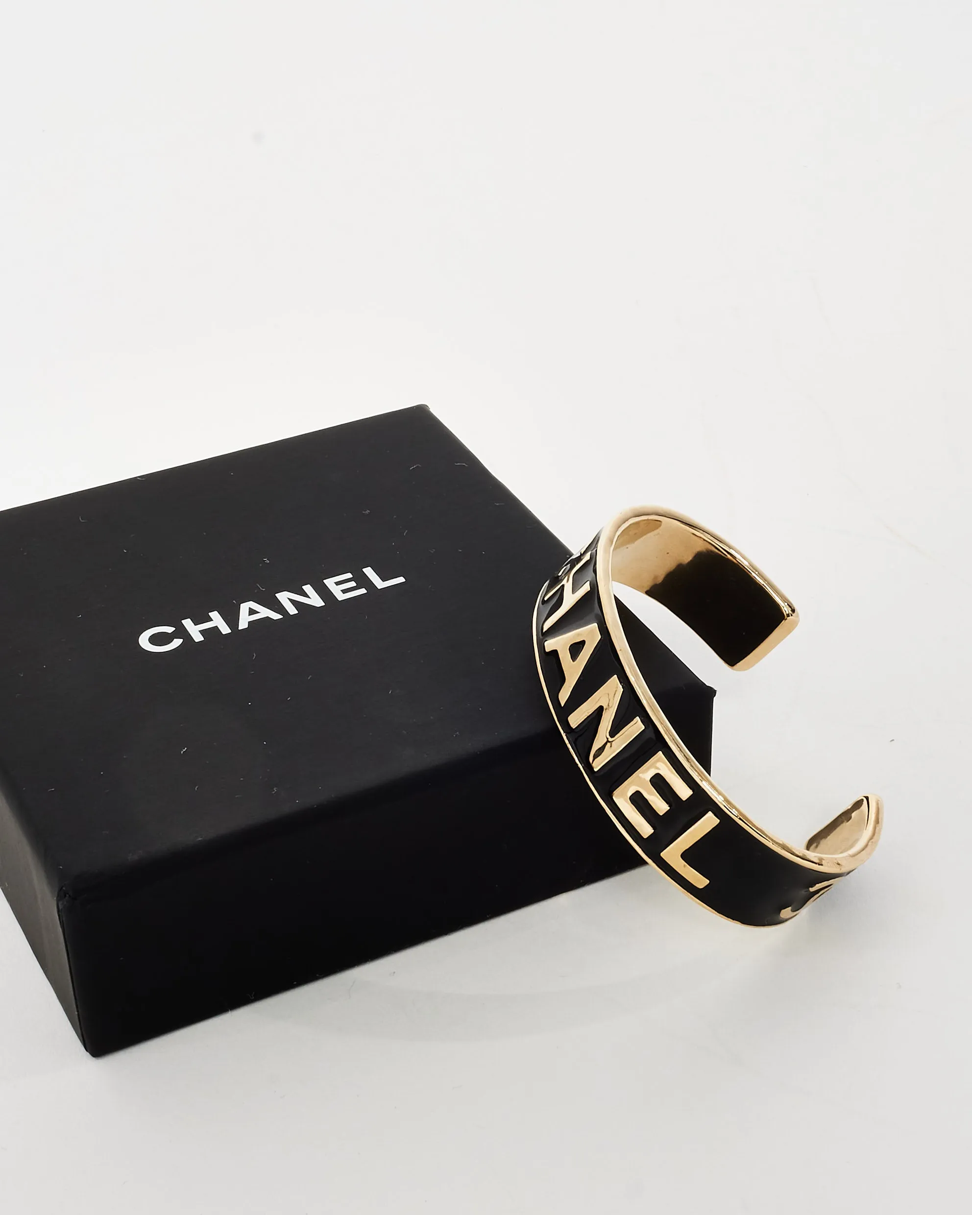 Chanel Gold & Black Enamel Logo 2022 Cuff - S
