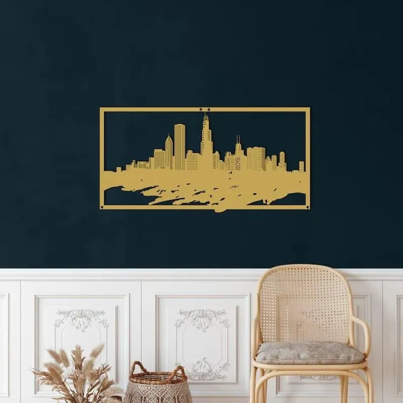 Chicago Skyline Metal Wall Hanging Decor
