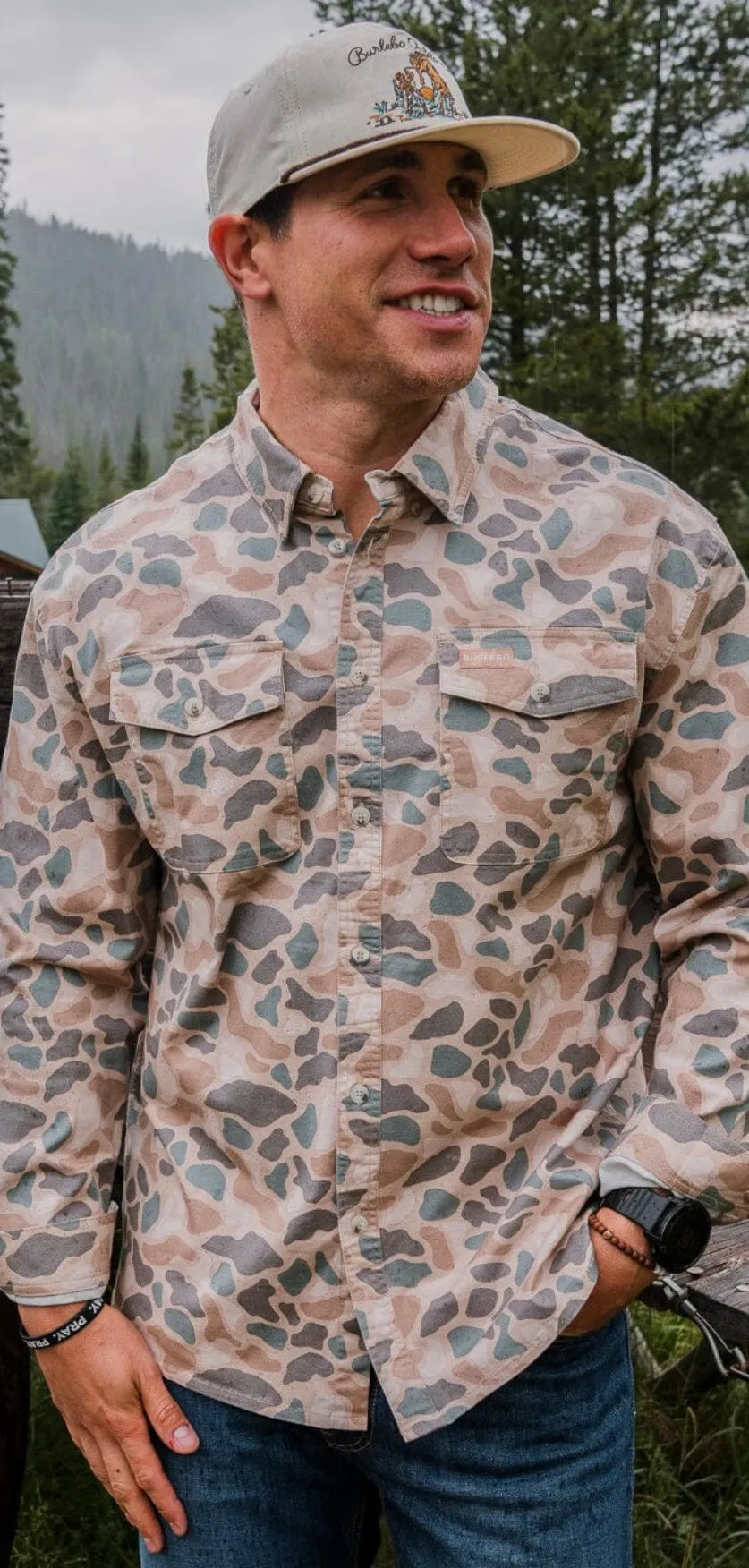 Cotton Twill Burlebo Long Sleeve Button Up Shirt Pintail Camo