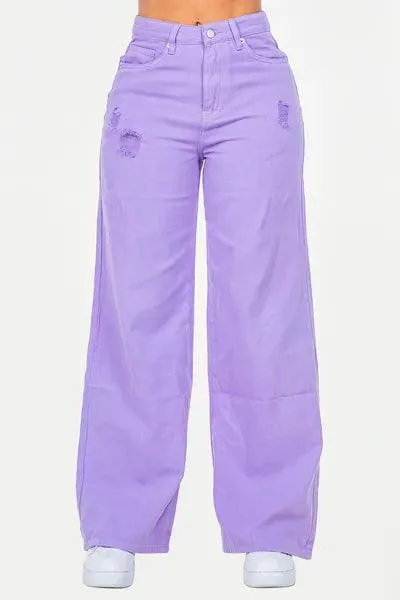 High Waist Distressed Wide Leg Jeans