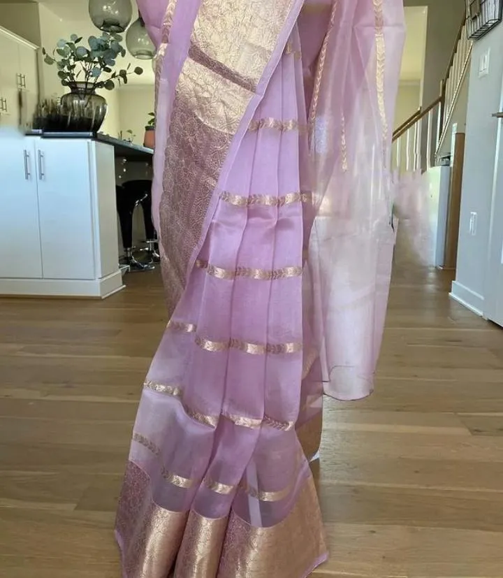 Lavender Purple Formal Beautiful Banarasi Kora Silk Saree