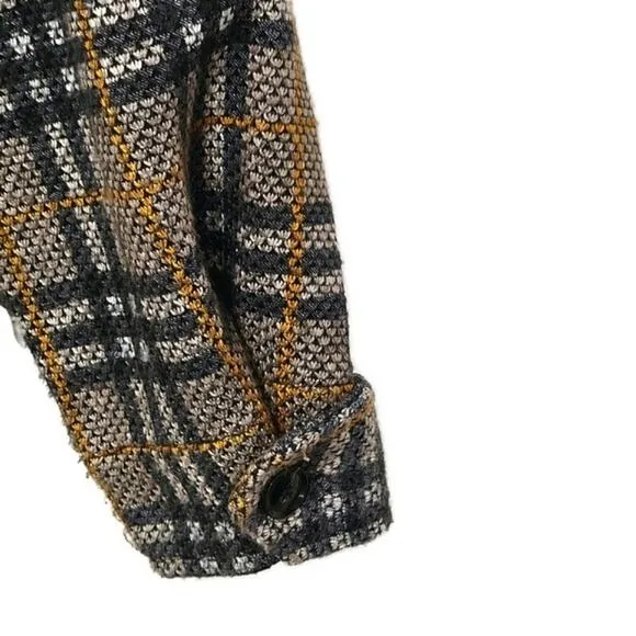 Liverpool Plaid Button Down Long Sleeve Black Tan Shacket Jacket Size L