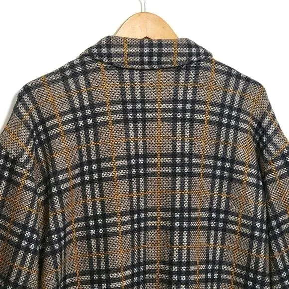 Liverpool Plaid Button Down Long Sleeve Black Tan Shacket Jacket Size L