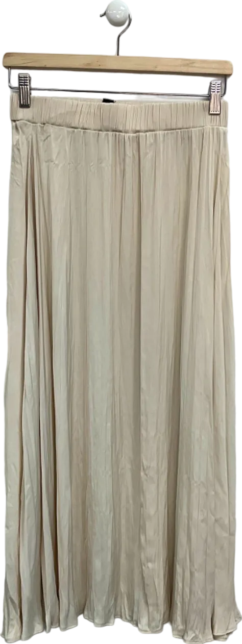 New Look Beige Satin Crinkle Pleated Skirt UK 8