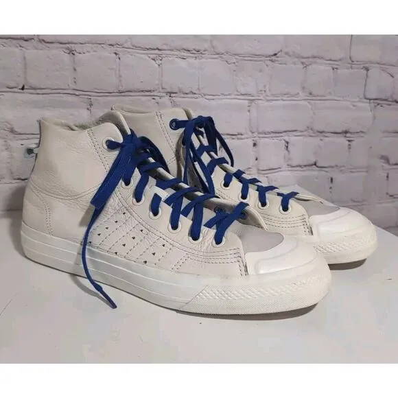 Pharrell Williams Adidas Nizza Hi RF Mens Sizes 9 Beige Blue FX8010 Leather
