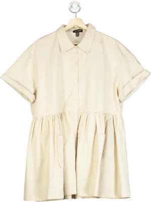 QED London Beige Short Sleeve Button-Up Dress UK S/M