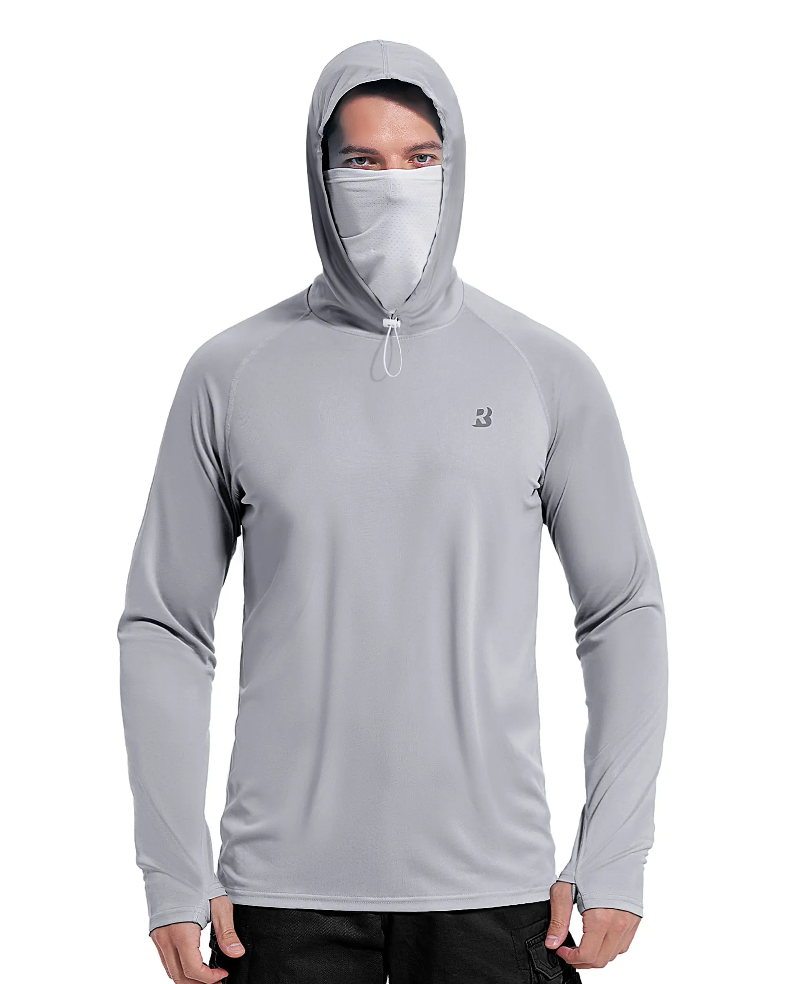 Roadbox Mens Waterproof UPF 50  Fishing Hoodie Shirt with Mesh Face Mask - Long Sleeve UV Sun Protection Thumbholes Diving Rash Guard for Outdoor Hiking Fishing