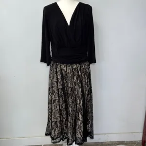 Signature by Sangria Black and Cream Lace Midi Dress cinched Waist 18w Cocktail