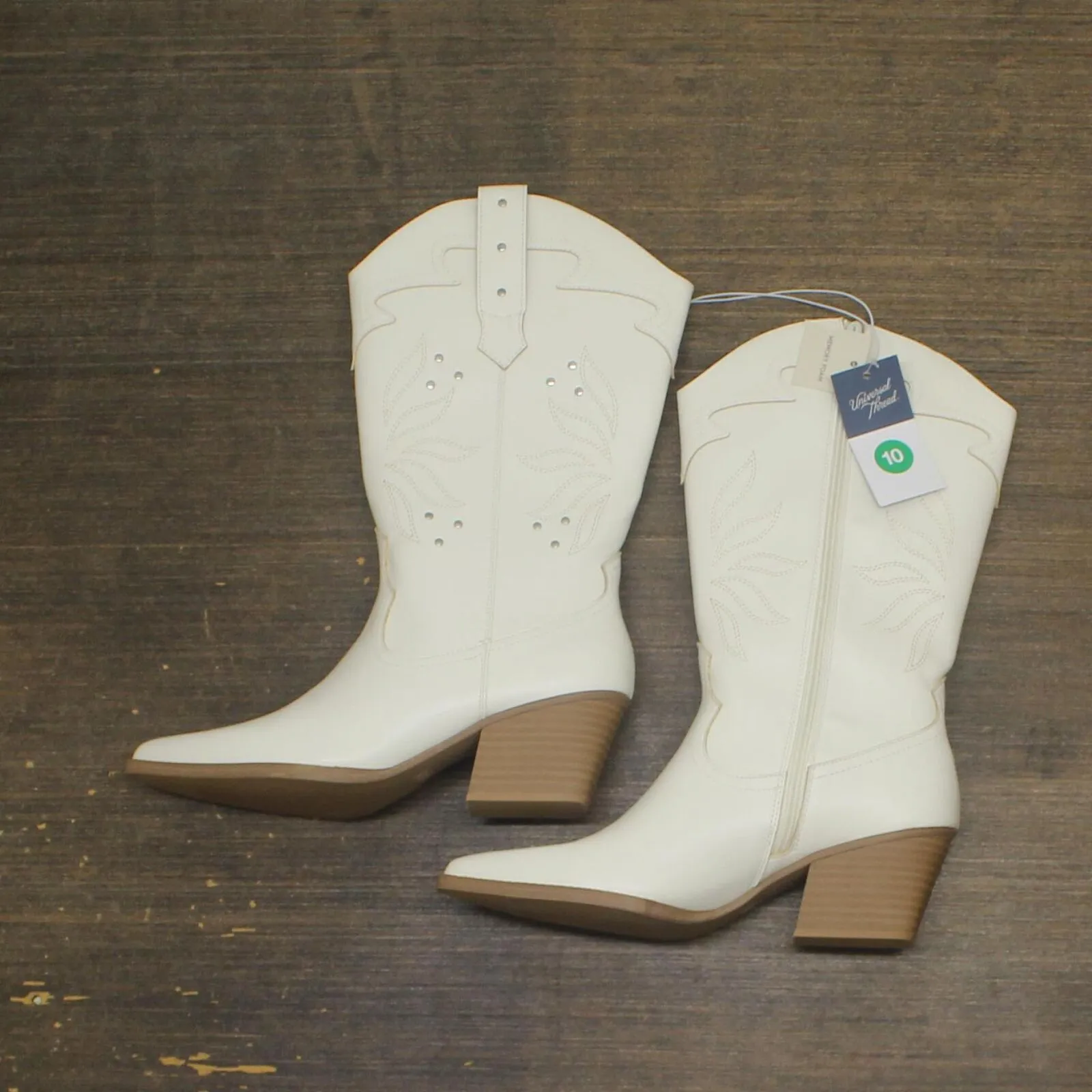 Universal Thread Studded Western Cowboy Boots Memory Foam Insole Off White 10M