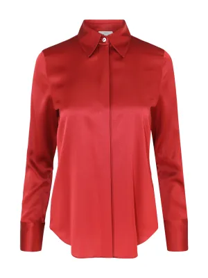 Vince Slim Fit Satin Shirt in Ruby Ink