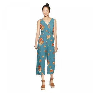 Xhilaration Women's Floral Print Sleeveless V-Neck Side Button Jumpsuit